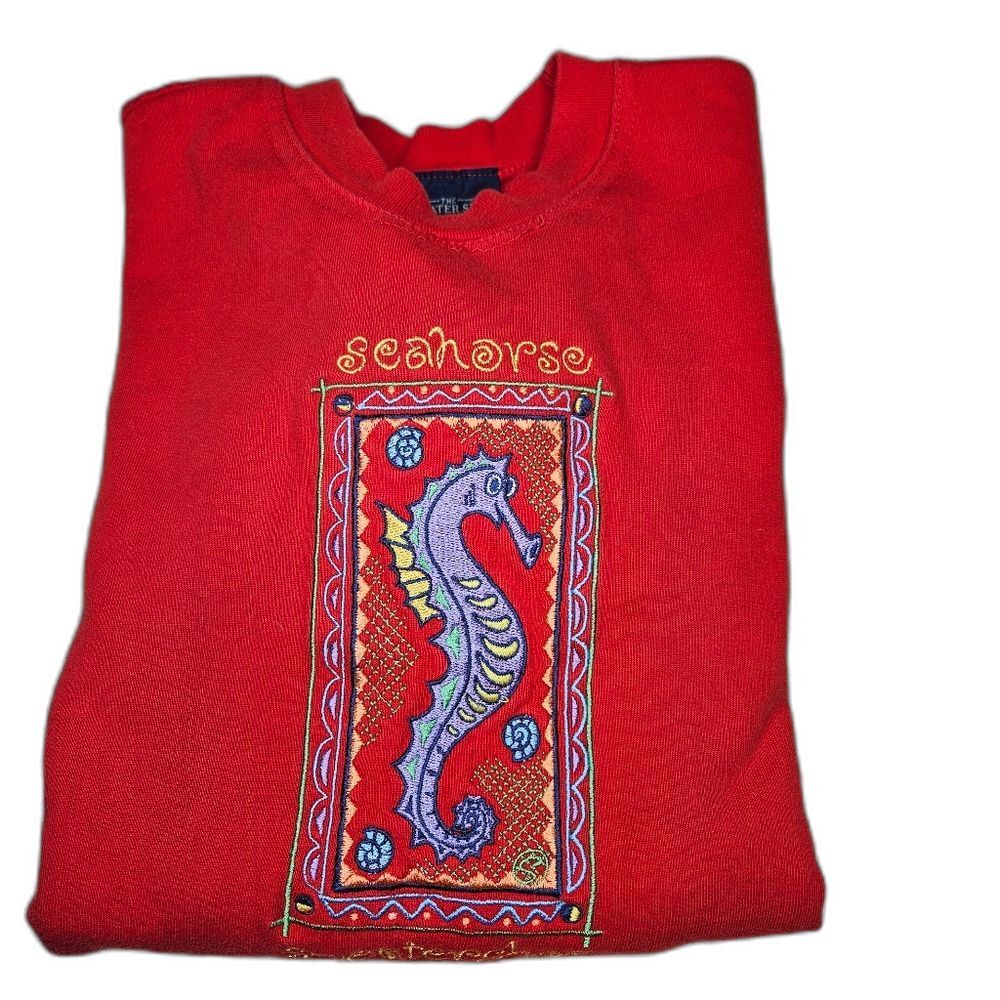 The Sweater Shop UK Red Colorful Embroidered Seahorse Long Sleeve Sweatshirt